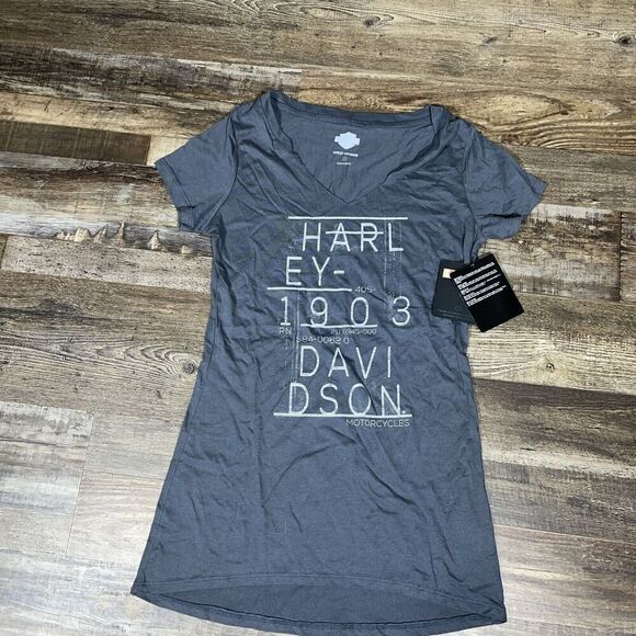 HARLEY-DAVIDSON Notch Neck Grey Tshirt 96203-16VM NWT Size S - Picture 1 of 7
